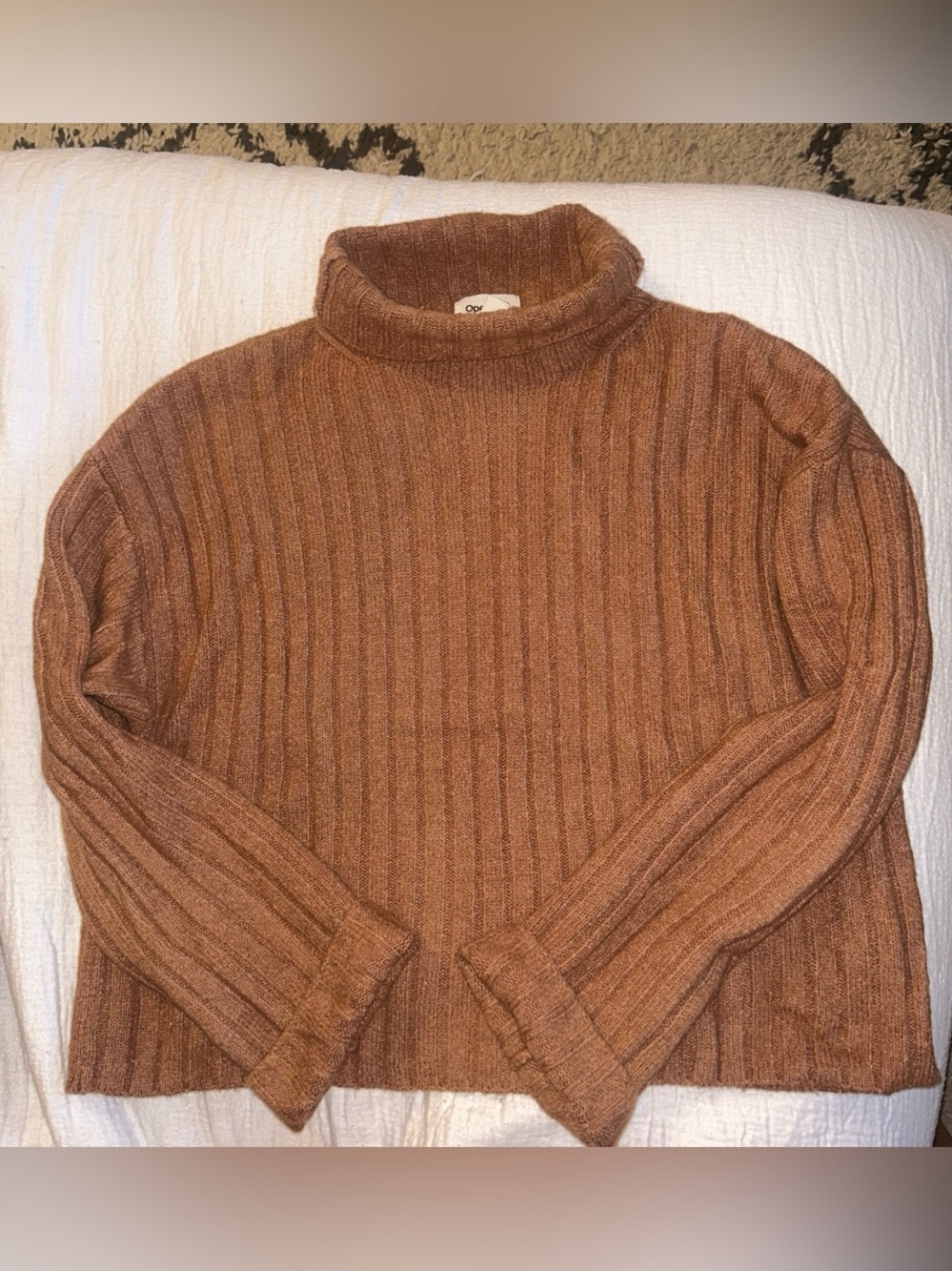Women's Ribbed Cowl Turtleneck Sweater - Brown